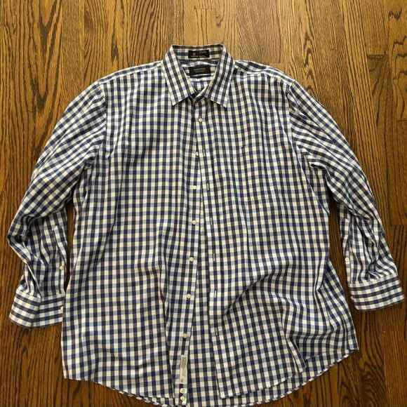 Nordstrom Blue and White checkered dress Shirt 17.5 / 34 - Picture 1 of 3